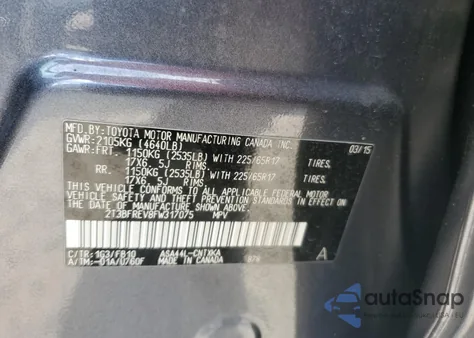 2015 Toyota Rav4 Le из США, поврежденный, VIN 2T3BFREV8FW317075